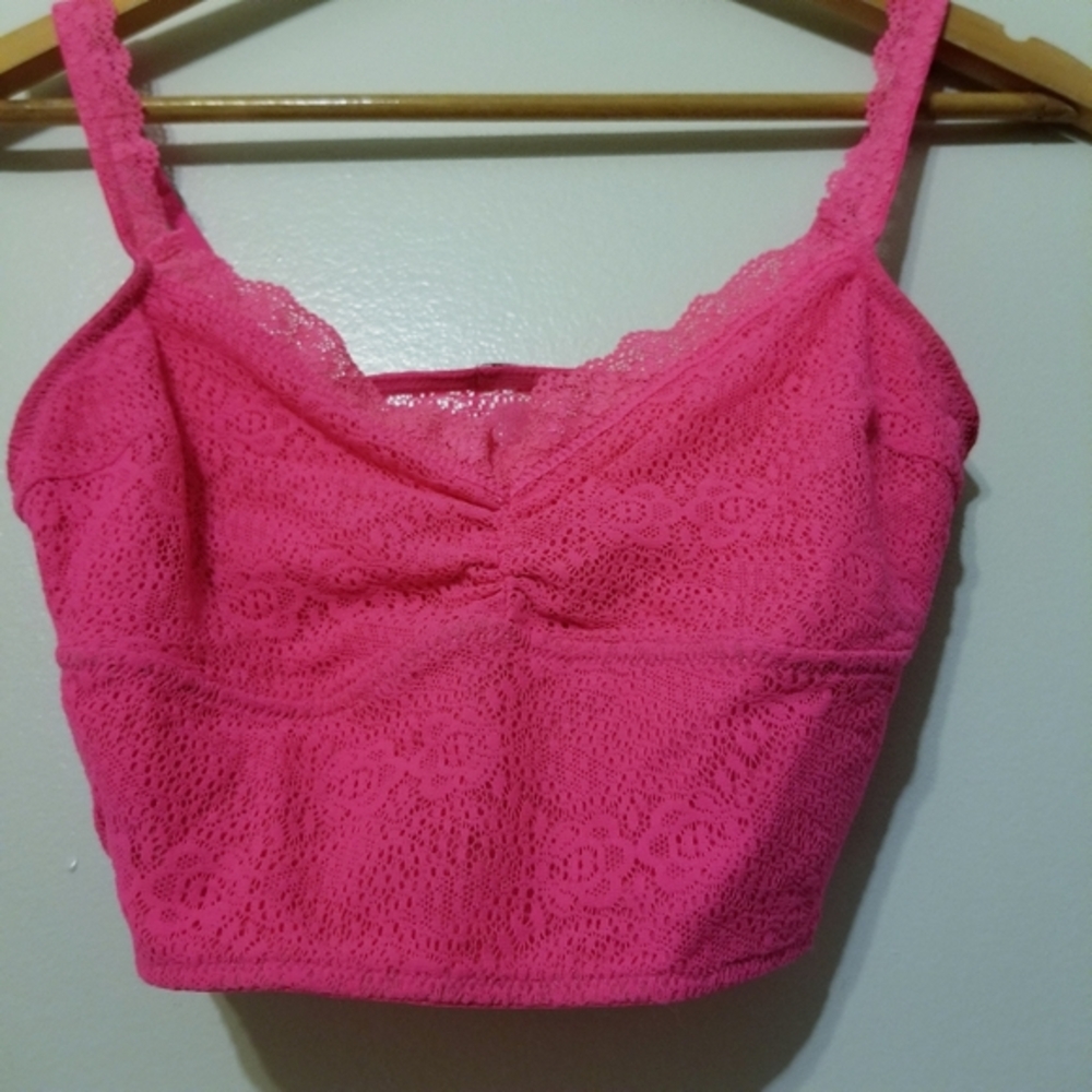 Gilly Hicks Hot Pink Unlined Lace Women's Bralette Size M Barbiecore Coquette